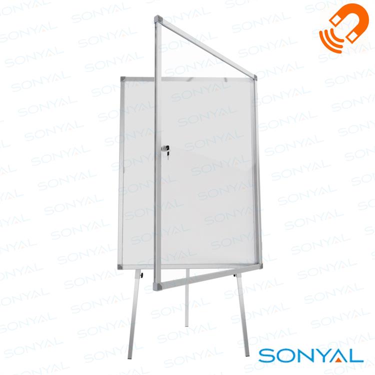 Sonyal 70X100 Yükseklik Ayarlı Kilitli Mıknatıslı Camlı Ayaklı İlan Panosu