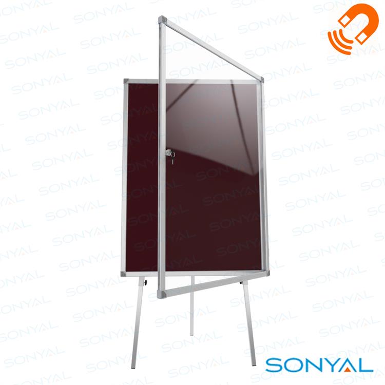 Sonyal 70X100 Yükseklik Ayarlı Kilitli Kumaş Kaplı Mıknatıslı Camlı Ayaklı İlan Panosu